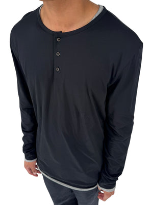 NWT BOSS Hugo Boss Extra Fine Merino Black Long Sleeve Henley Shirt L