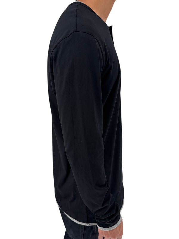 NWT BOSS Hugo Boss Extra Fine Merino Black Long Sleeve Henley Shirt L