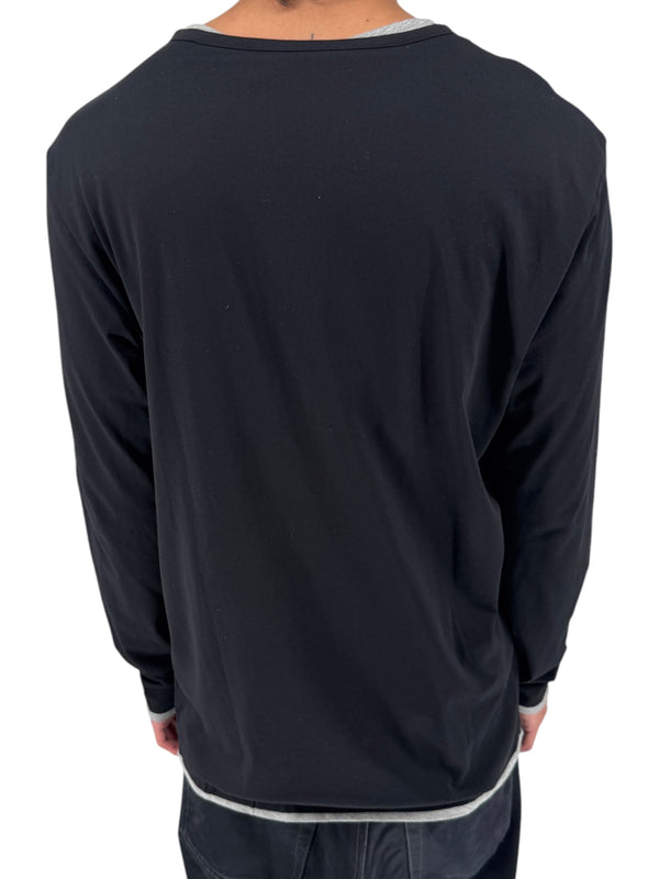 NWT BOSS Hugo Boss Extra Fine Merino Black Long Sleeve Henley Shirt L