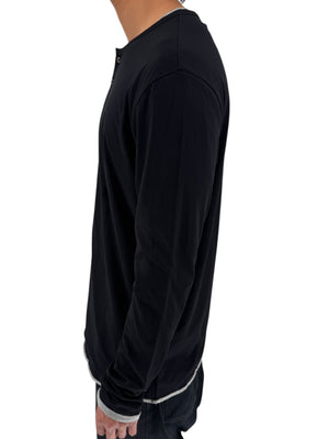 NWT BOSS Hugo Boss Extra Fine Merino Black Long Sleeve Henley Shirt L