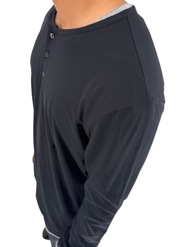 NWT BOSS Hugo Boss Extra Fine Merino Black Long Sleeve Henley Shirt L