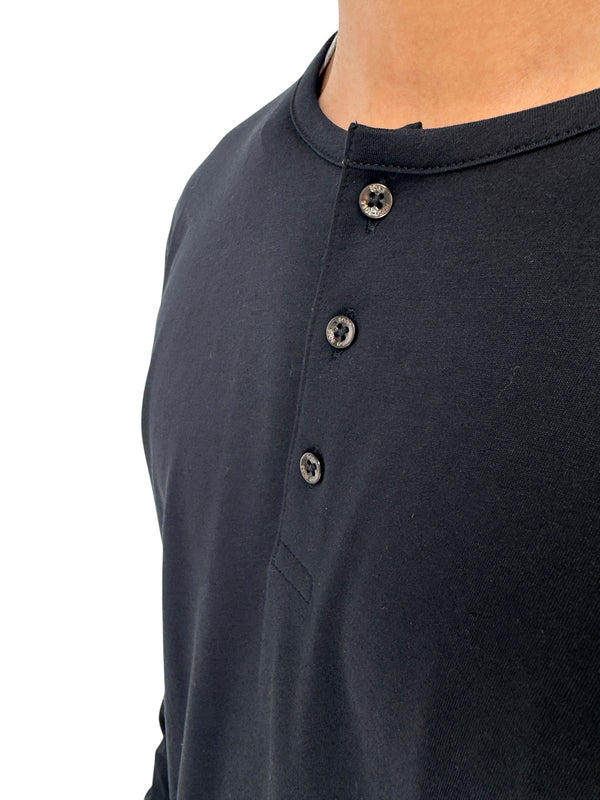 NWT BOSS Hugo Boss Extra Fine Merino Black Long Sleeve Henley Shirt L