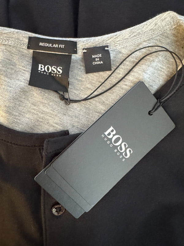 NWT BOSS Hugo Boss Extra Fine Merino Black Long Sleeve Henley Shirt L