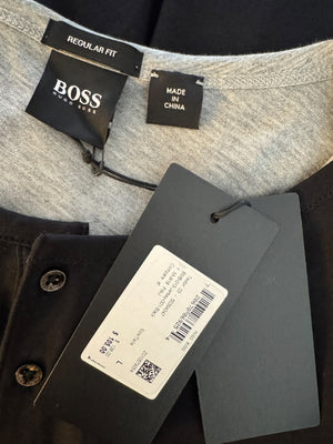 NWT BOSS Hugo Boss Extra Fine Merino Black Long Sleeve Henley Shirt L
