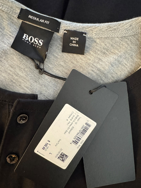 NWT BOSS Hugo Boss Extra Fine Merino Black Long Sleeve Henley Shirt L