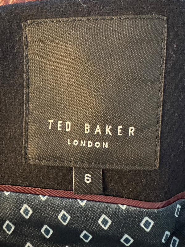 NWT Ted Baker London Navy Wool Blend Double Breasted Peacoat Size 6
