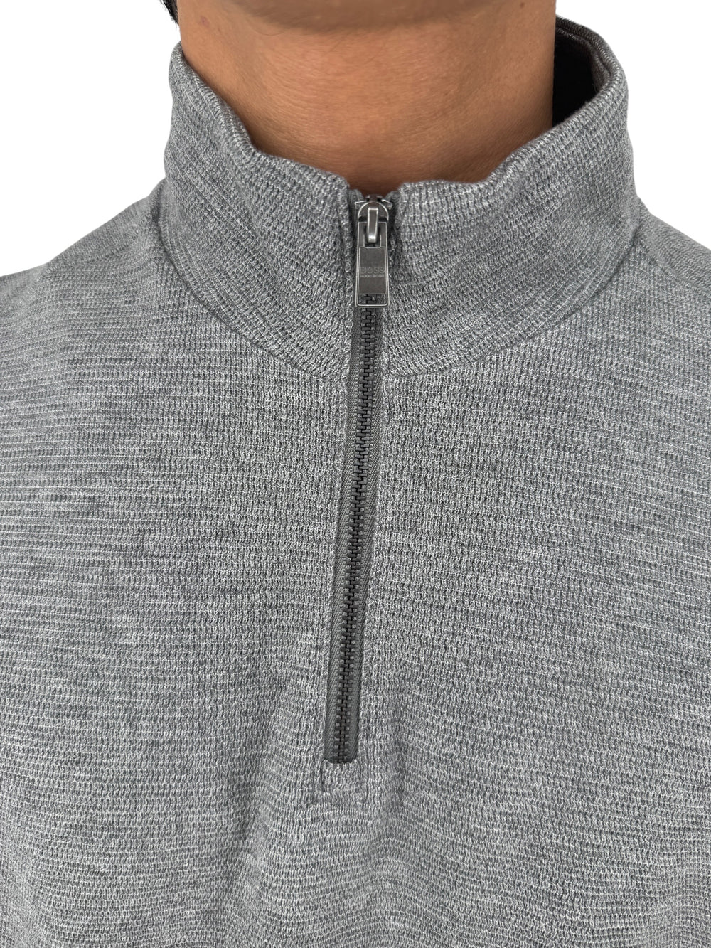 NWT BOSS Hugo Boss Gray Merino Wool Quarter Zip Sweater Mens L Regular Fit