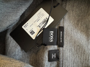 NWT BOSS Hugo Boss Gray Merino Wool Quarter Zip Sweater Mens L Regular Fit