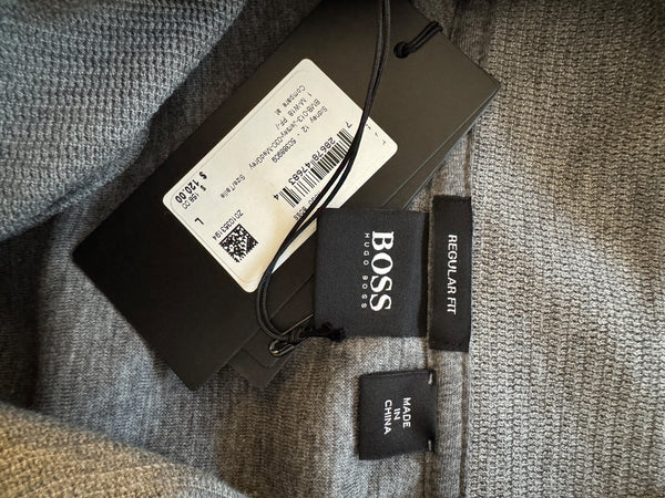 NWT BOSS Hugo Boss Gray Merino Wool Quarter Zip Sweater Mens L Regular Fit