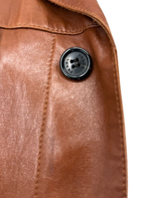 Prada Vintage Cognac Leather Silk-Lined Field Jacket Size 48 Made in Italy