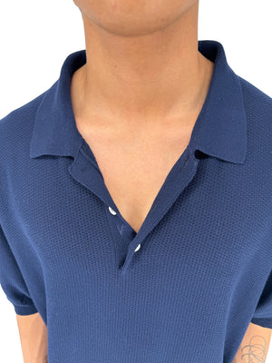 Isaia Napoli Navy Wool Textured Knit Polo Sweater Italy XXXL Luxury Mens