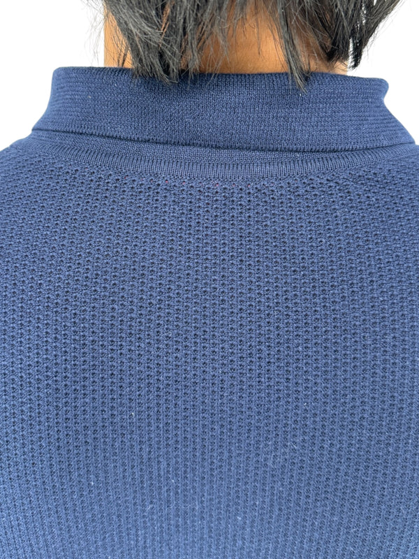 Isaia Napoli Navy Wool Textured Knit Polo Sweater Italy XXXL Luxury Mens