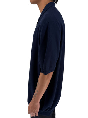 Isaia Napoli Navy Wool Textured Knit Polo Sweater Italy XXXL Luxury Mens
