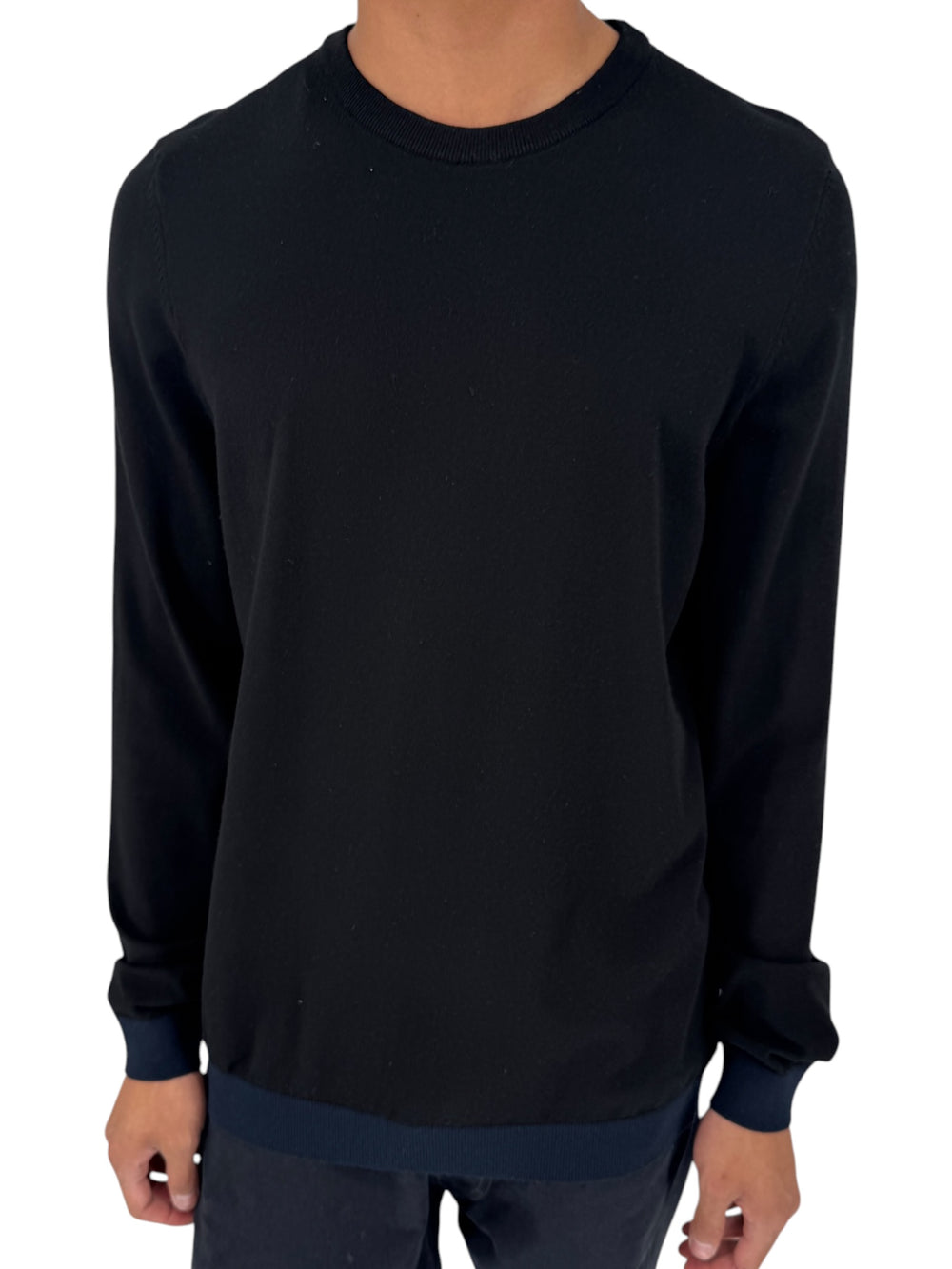 Armani Collezioni Black Merino Wool Crewneck Sweater Italy EU 54 US 3XL