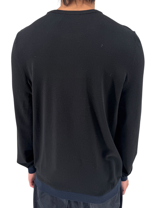 Armani Collezioni Black Merino Wool Crewneck Sweater Italy EU 54 US 3XL
