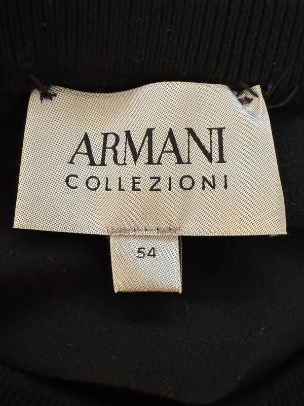 Armani Collezioni Black Merino Wool Crewneck Sweater Italy EU 54 US 3XL