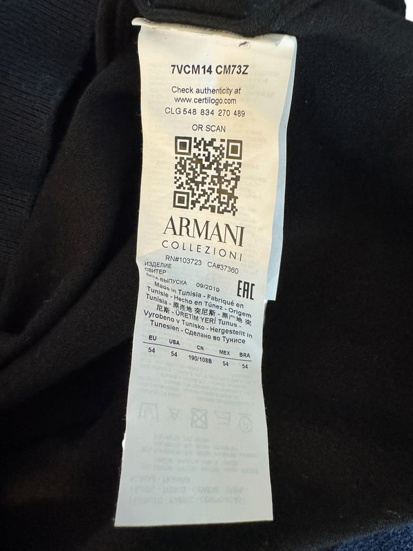 Armani Collezioni Black Merino Wool Crewneck Sweater Italy EU 54 US 3XL