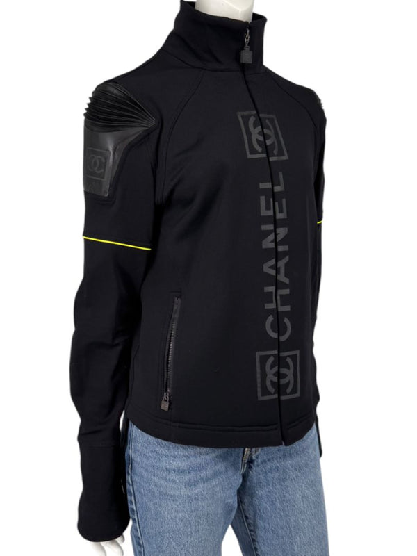 2004 Chanel Sport Technical Zip Jacket with Rubberized CC Shoulder Panels – Size 44