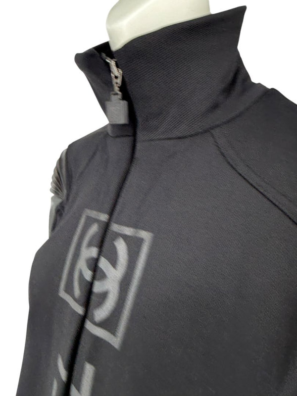 2004 Chanel Sport Technical Zip Jacket with Rubberized CC Shoulder Panels – Size 44