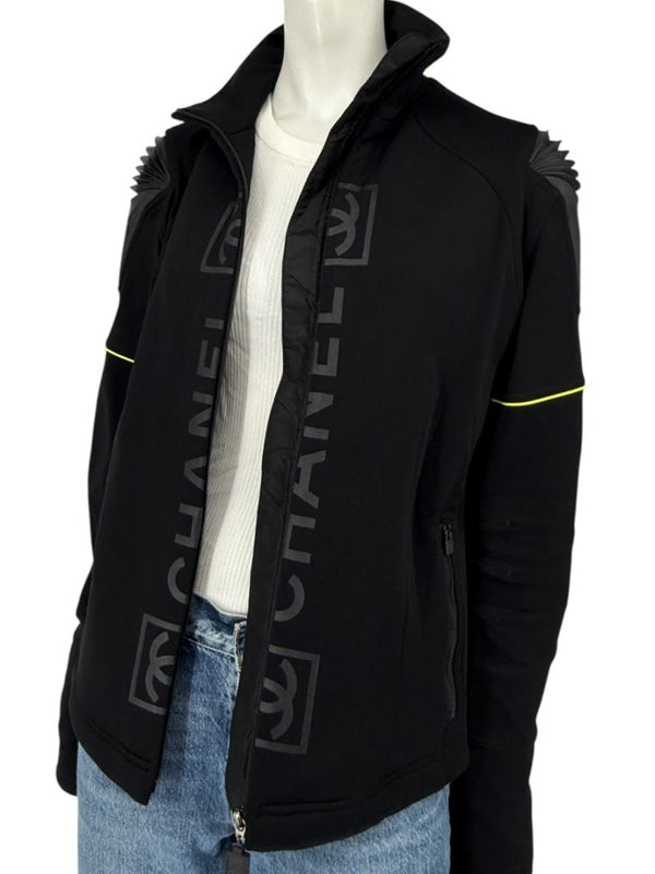 2004 Chanel Sport Technical Zip Jacket with Rubberized CC Shoulder Panels – Size 44