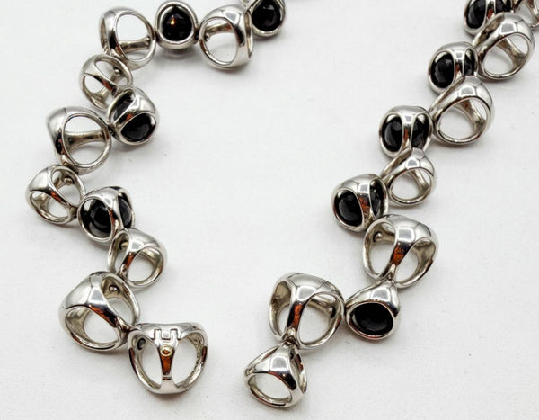 Di Modolo Sterling Silver Black Onyx Link Necklace & Openwork Earrings Set
