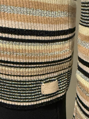 Chanel Striped Knit Top with Camellia Detail – Large