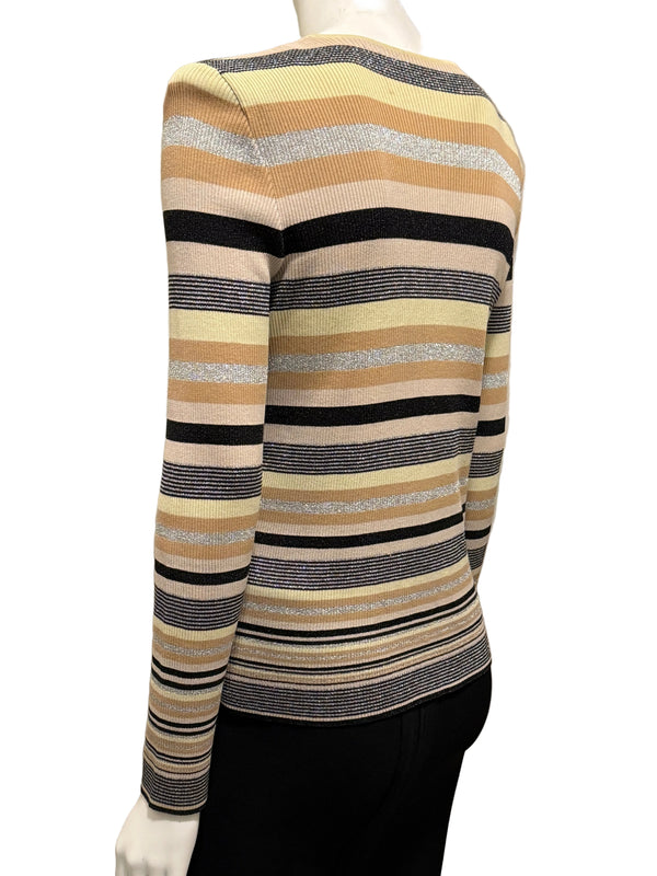Chanel Striped Knit Top with Camellia Detail – Large