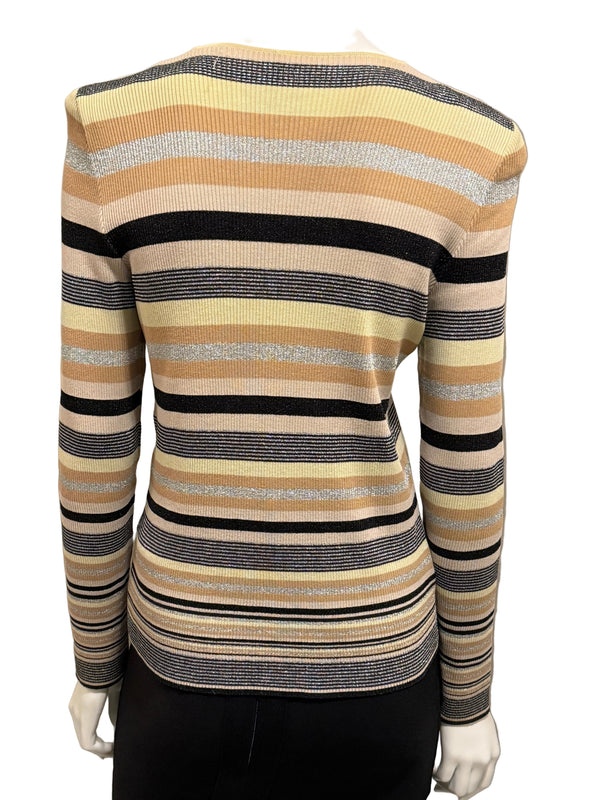 Chanel Striped Knit Top with Camellia Detail – Large