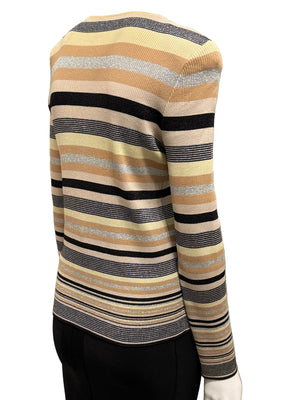 Chanel Striped Knit Top with Camellia Detail – Large