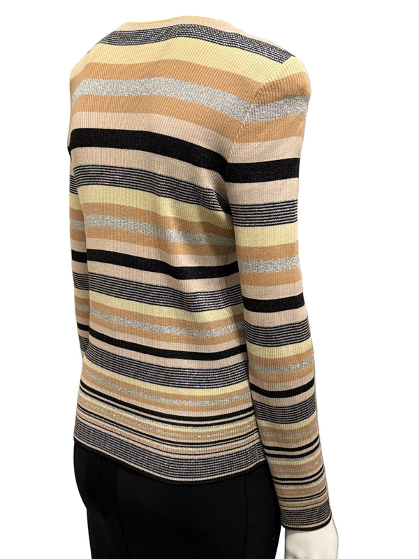 Chanel Striped Knit Top with Camellia Detail – Large