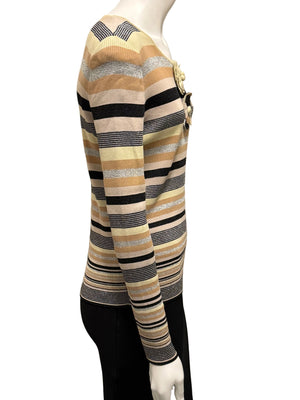 Chanel Striped Knit Top with Camellia Detail – Large