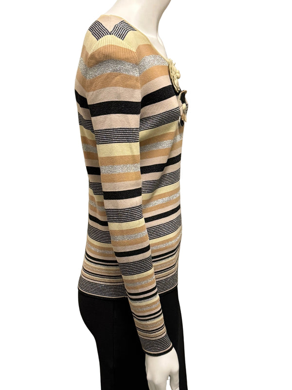 Chanel Striped Knit Top with Camellia Detail – Large