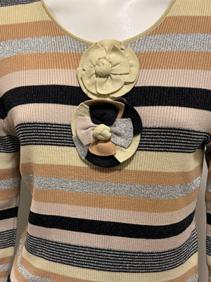 Chanel Striped Knit Top with Camellia Detail – Large