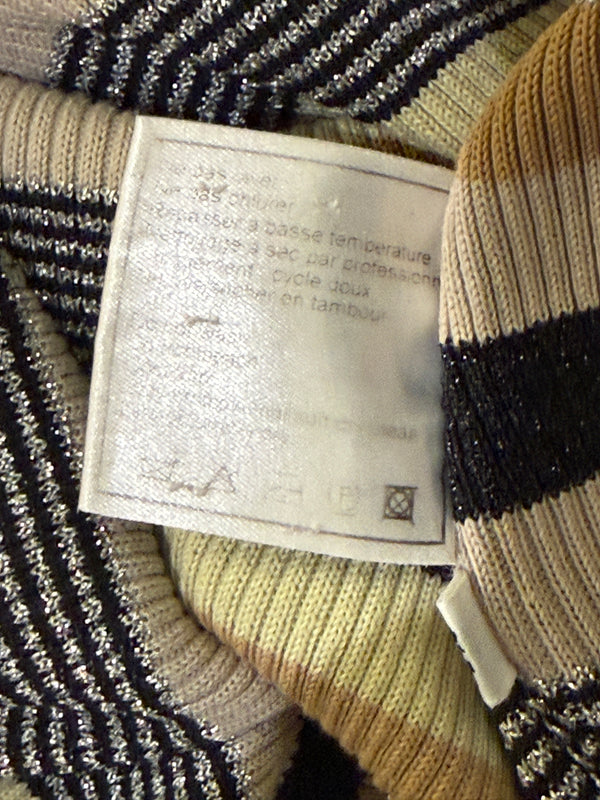 Chanel Striped Knit Top with Camellia Detail – Large