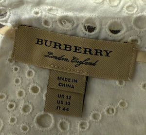 BURBERRY Ivory Broderie Anglaise Cotton Shirt Dress - US 10