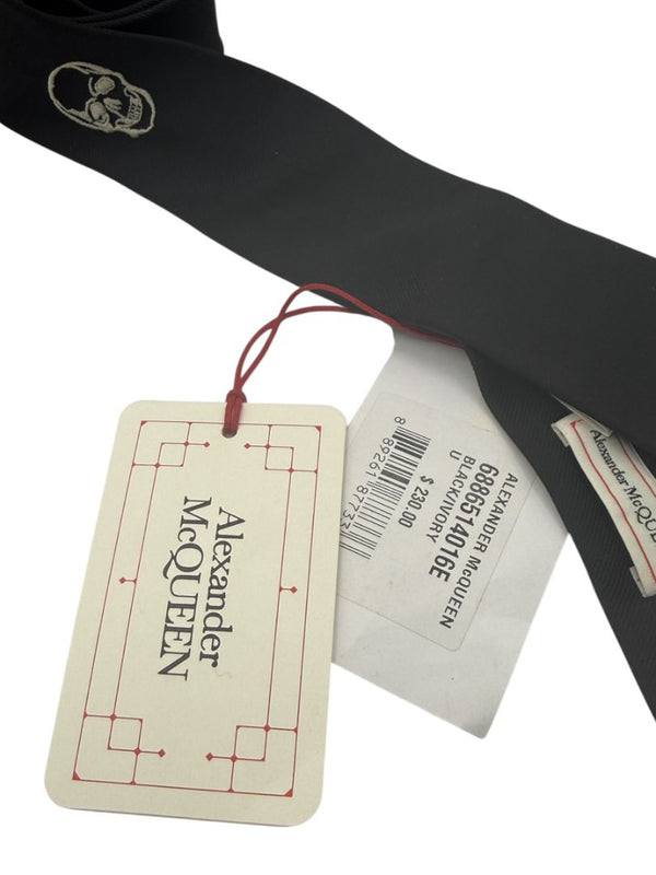 Alexander McQueen Black Silk Skull Necktie - New with Tags