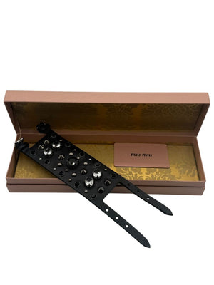 Miu Miu Black Leather Crystal & Stud Cuff Bracelet w/box