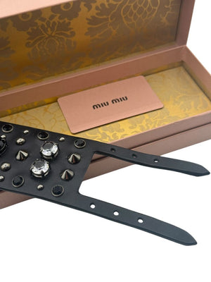 Miu Miu Black Leather Crystal & Stud Cuff Bracelet w/box