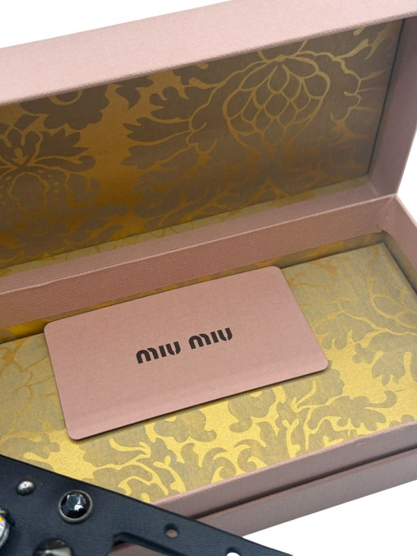 Miu Miu Black Leather Crystal & Stud Cuff Bracelet w/box