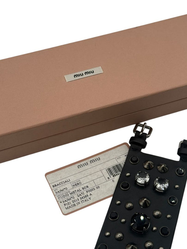 Miu Miu Black Leather Crystal & Stud Cuff Bracelet w/box