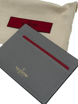 Valentino Garavani Rockstud Grey Leather Card Holder - NEW