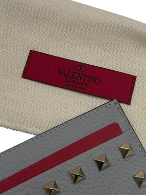 Valentino Garavani Rockstud Grey Leather Card Holder - NEW