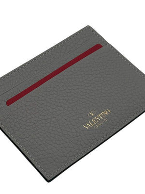 Valentino Garavani Rockstud Grey Leather Card Holder - NEW