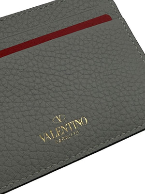 Valentino Garavani Rockstud Grey Leather Card Holder - NEW