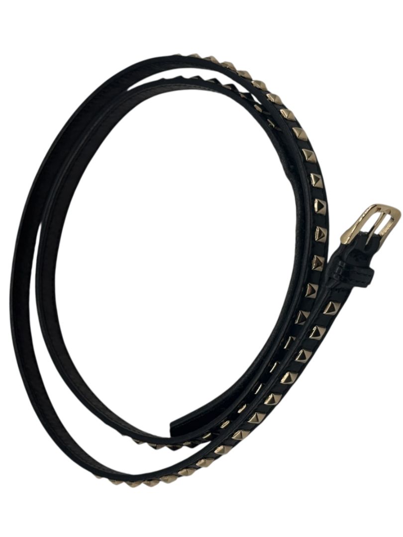 Black Leather Studded Skinny Belt – Waist 37–40”