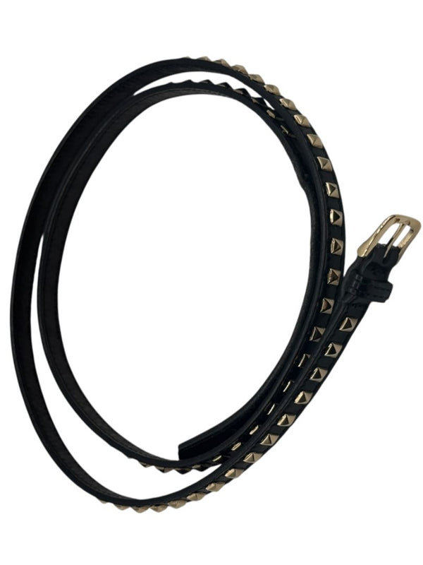 Black Leather Studded Skinny Belt – Waist 37–40”