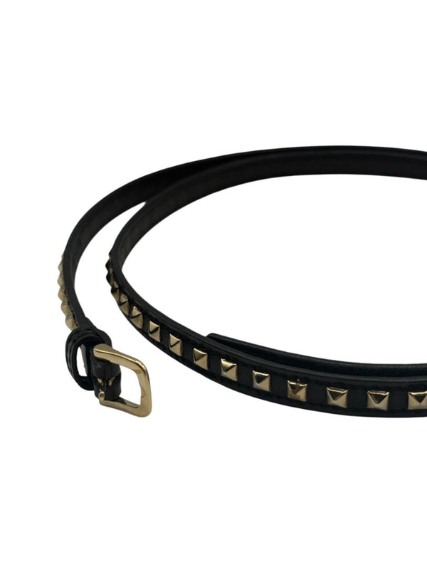 Black Leather Studded Skinny Belt – Waist 37–40”