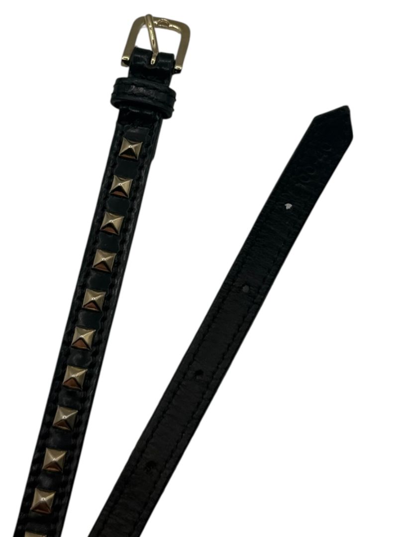 Black Leather Studded Skinny Belt – Waist 37–40”