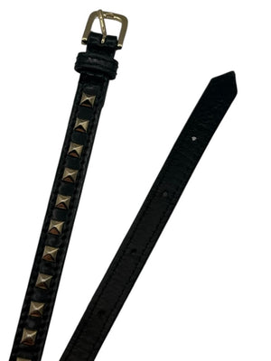 Black Leather Studded Skinny Belt – Waist 37–40”