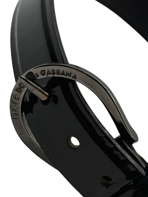 Dolce & Gabbana Black Patent Leather Logo Belt – Size 105/90